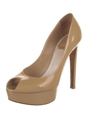 Nude Patent Peep-Toe Platform Stiletto Pump